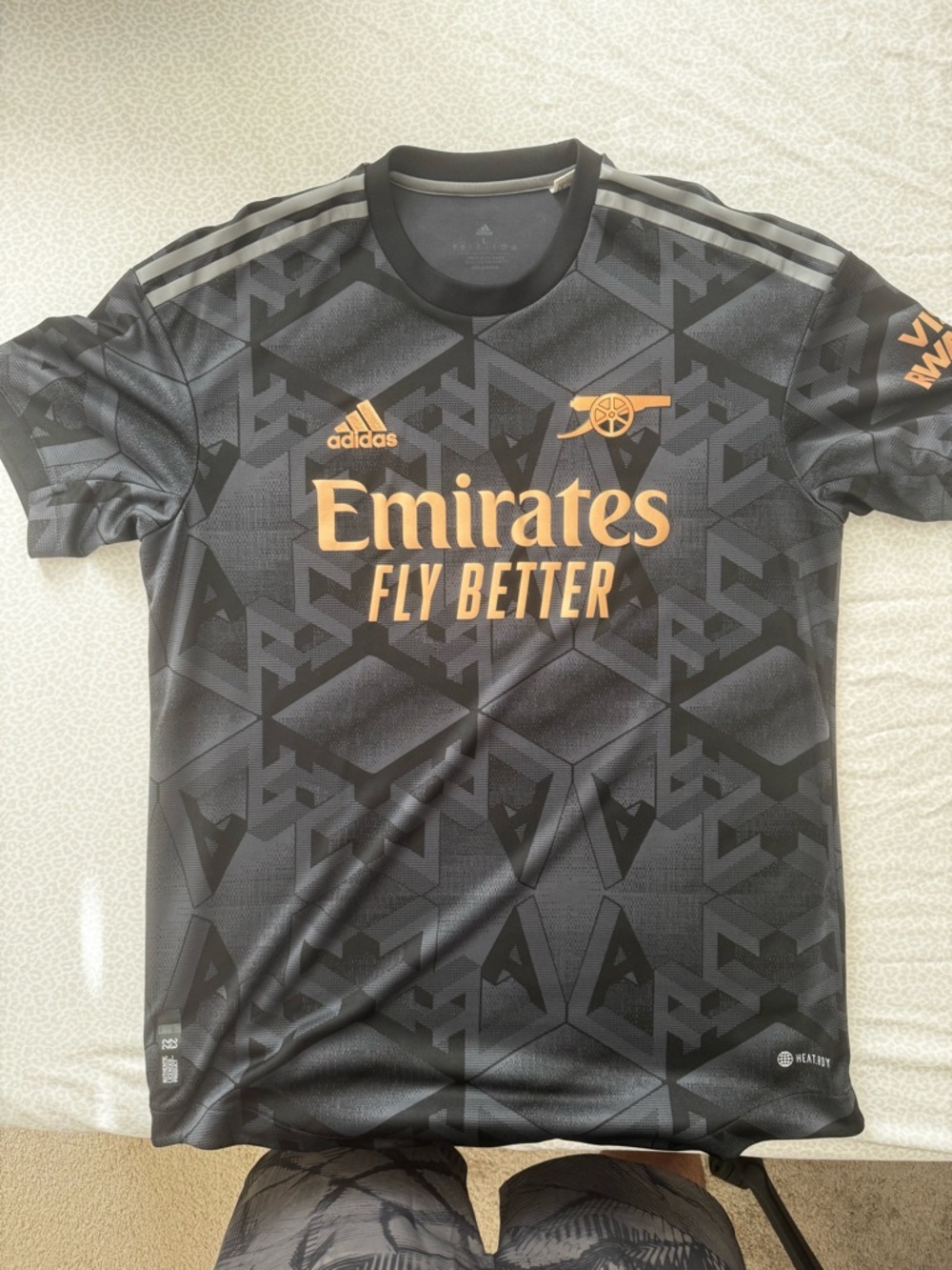 adidas Men's Black Jersey with Gold Emirates Logo